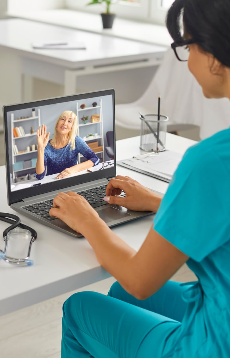 Patient attending a telepsychiatry session via secure video with a board-certified psychiatrist